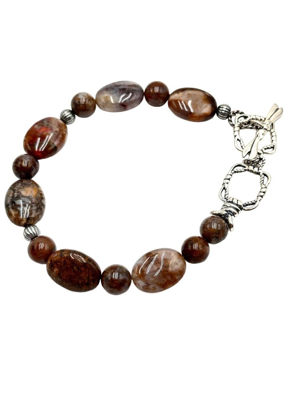 Carolyn Pollack Bracelet Sterling Silver Brown Gemstone Dragonfly Toggle Clasp